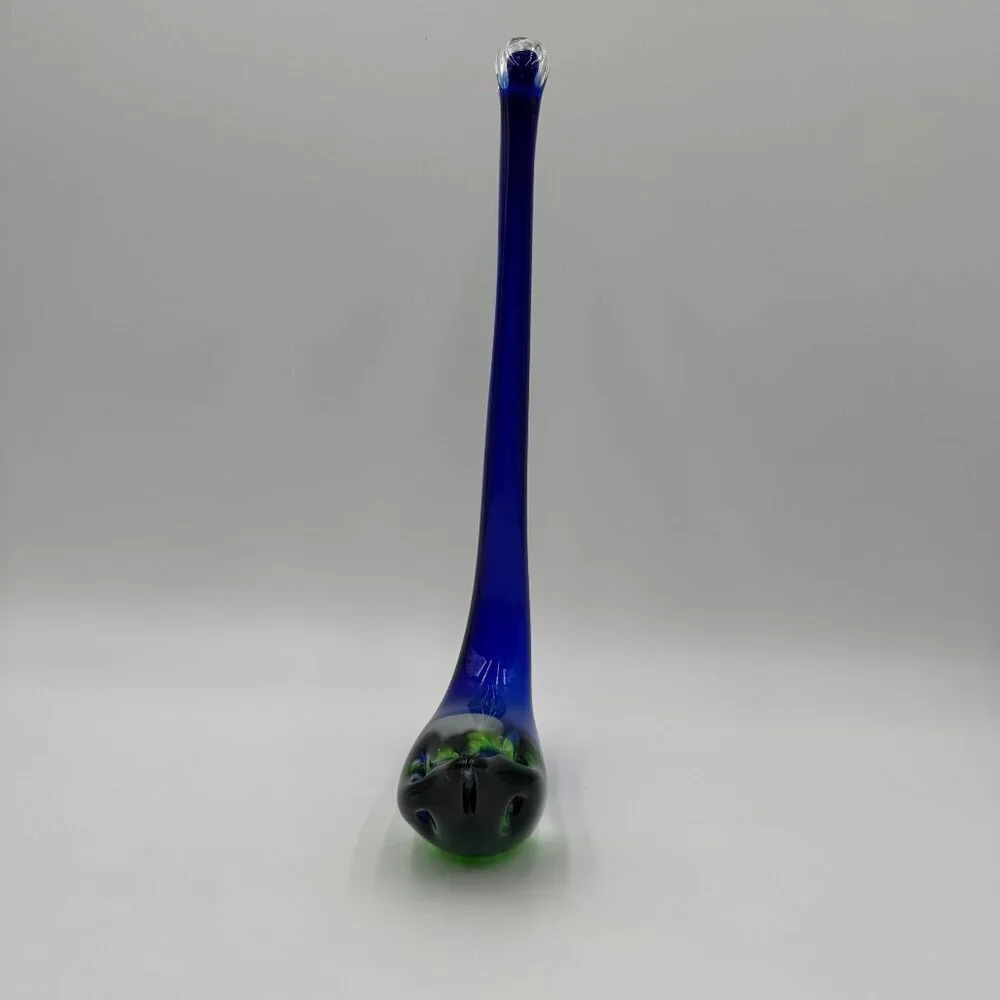 Vintage Blue Green Art Glass Long Neck Swan Figurine 13